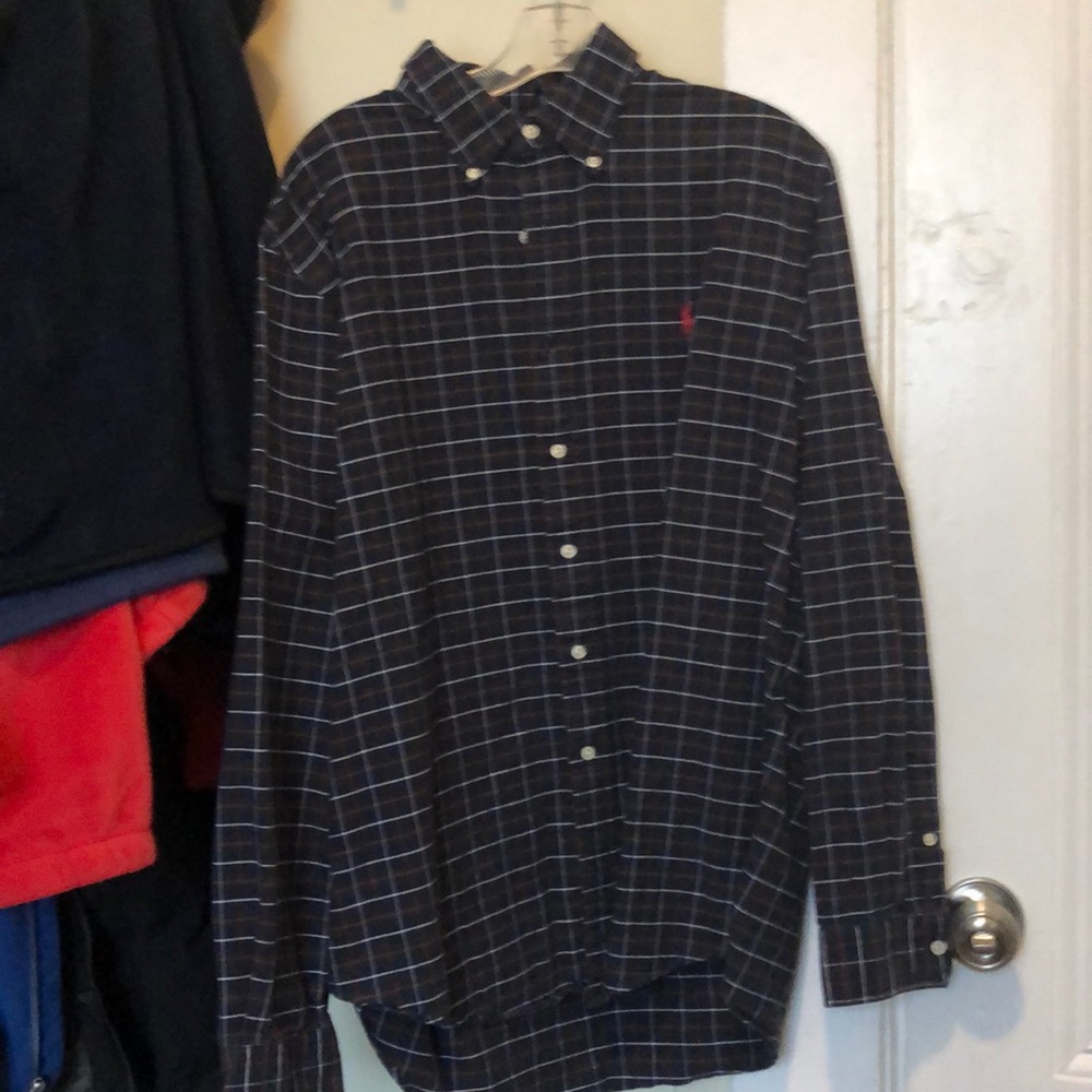 Blue and red polo button down shirt